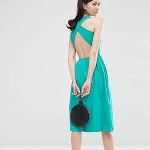 ASOS Midi Skater Dress With Cross Back in Green